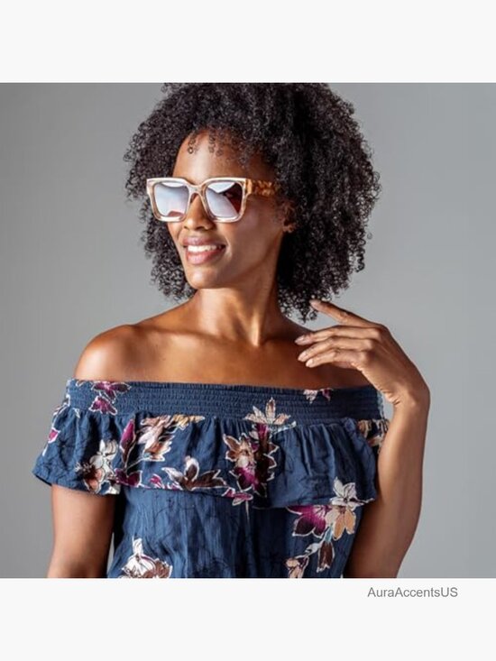 Amber Rectangular UV Protected Sunglasses Spring Hinge Women